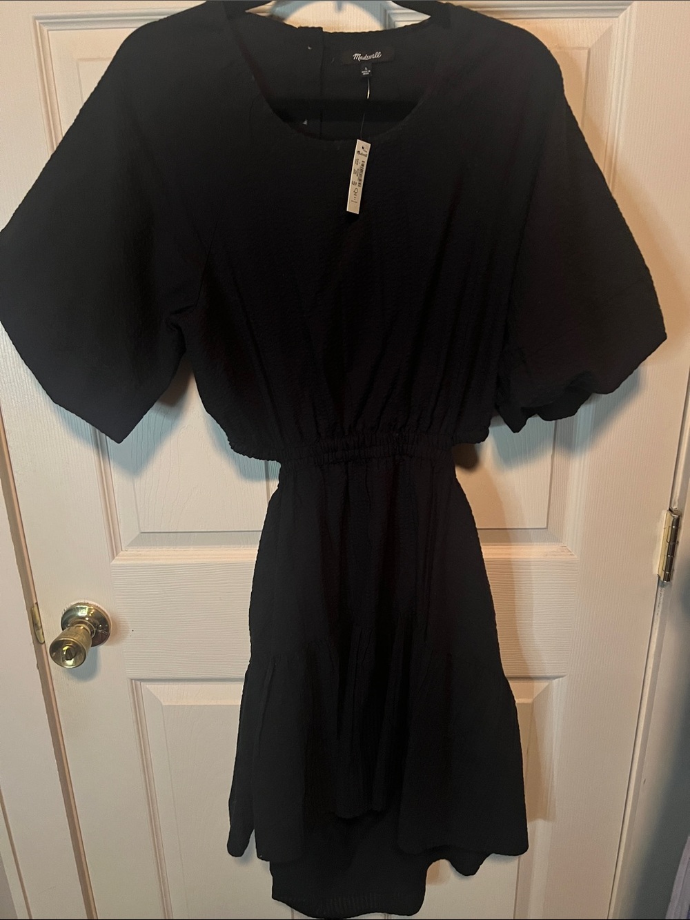 Madewell Black Short-Sleeve Mini Dress with Elastic Waist